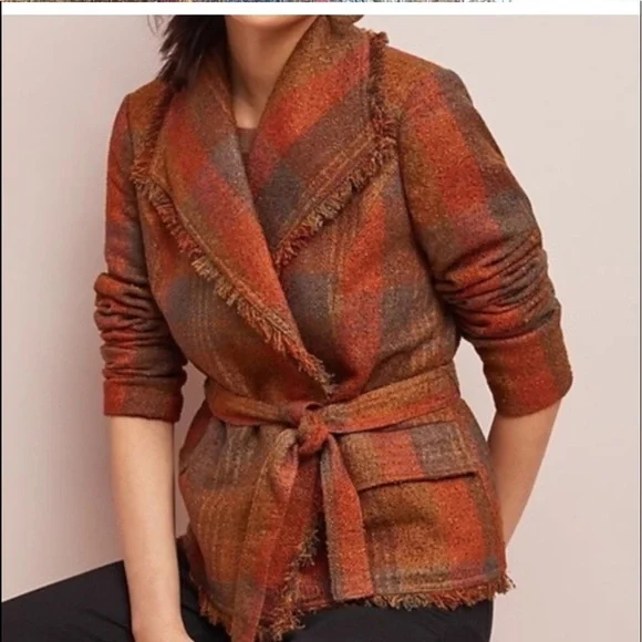 Anthropologie Plaid Blazer in Orange and Brown - Picture 13 of 13
